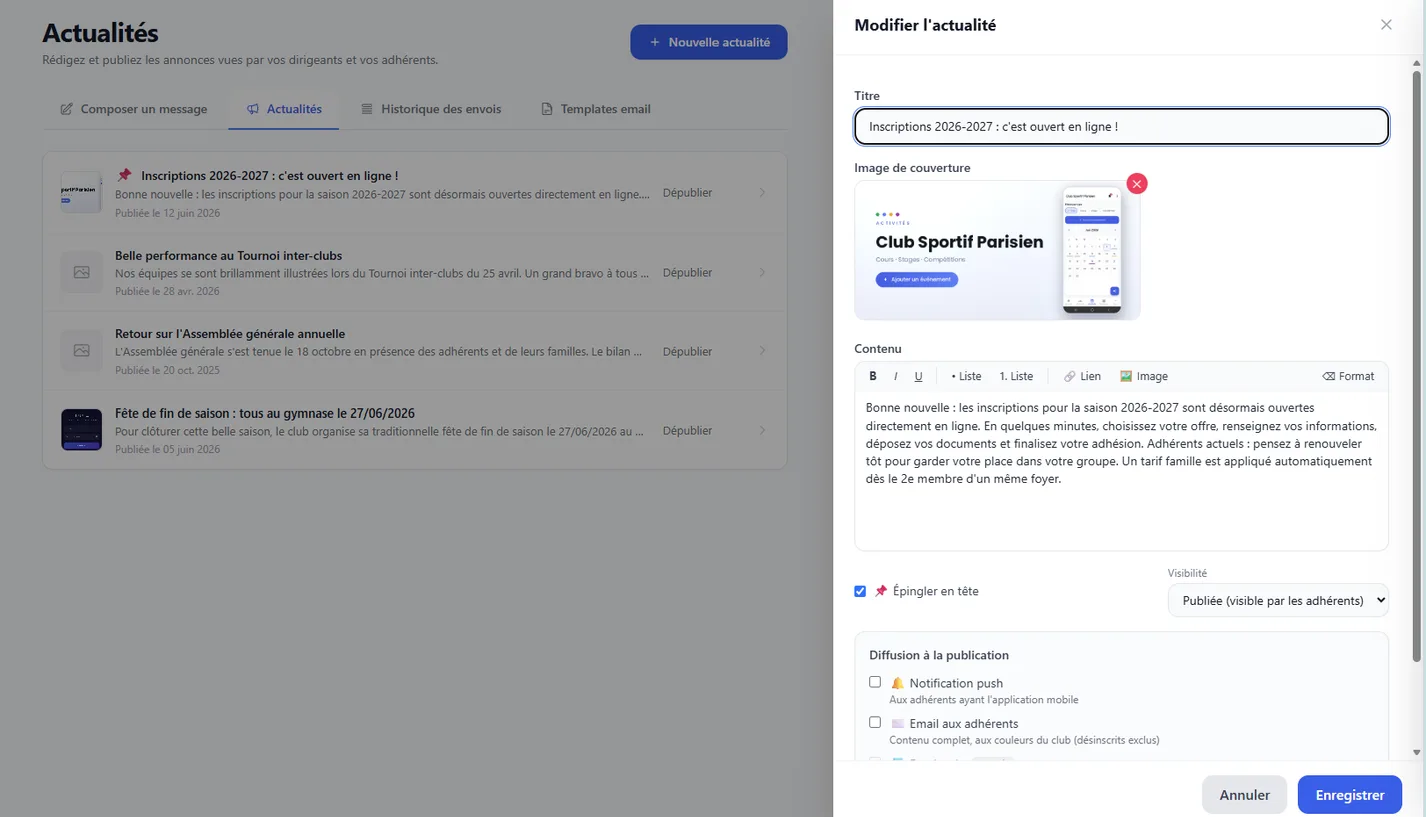 Rédaction d'une actualité diffusée sur l'application et les réseaux sociaux